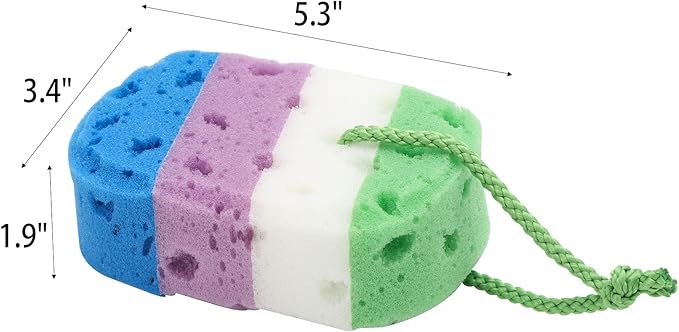 BTYMS 3 Pieces Exfoliating Bath Sponge Body Sponges Shower Loofah Soft Bathing Pouf Foam Lufa Body Scrubber