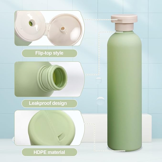 Harewu 3Pcs 8.8oz Flip Top Squeeze Bottles,Reusable and Refillable Leak Proof Travel Bottles,For Lotions,Facial Creams,Shampoos,Hair Conditioner (Green)