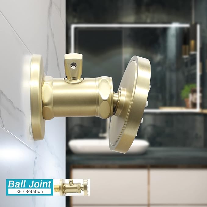 (Upgrade) Solid Brass Shower Jets with On Off Switch Brushed Gold Round Shower Body Sprays Massage Wall Jets Rotating Showerhead Body Sprayers Adjustable, NPT 1/2”