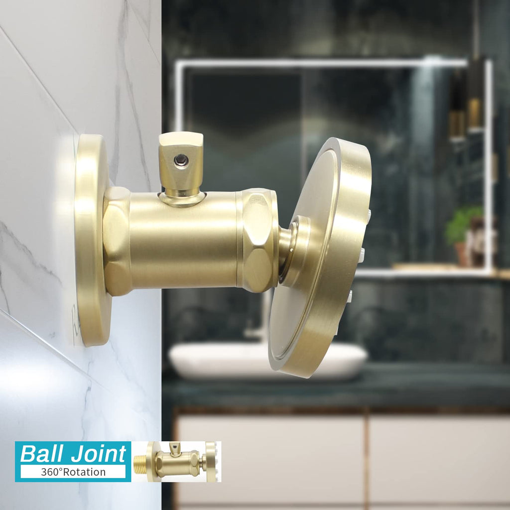 (Upgrade) Solid Brass Shower Jets with On Off Switch Brushed Gold Round Shower Body Sprays Massage Wall Jets Rotating Showerhead Body Sprayers Adjustable, NPT 1/2”