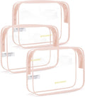 BAGSMART Clear Toiletry Bag 3-Pack TSA Approved Water-Repellent, Nude Pink