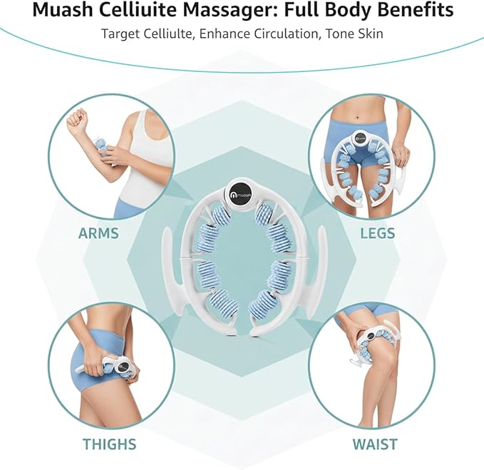 muash Anti-Cellulite Massage Roller for Legs & Body – Cellulite Roller & Cellulite Massage Tool with Deep Tissue Fascia Rolling for Lymphatic Drainage, Thighs & Buttocks (Blue)