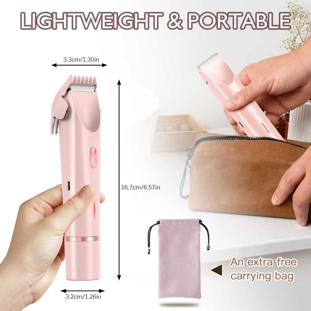 Bikini Trimmer for Women, 2-in-1 Dual Head Electric Razors for Women Pubic Hair, Waterproof Body Hair Trimmer and Face Shaver, Rechargeable Hair Removal for Bikini Legs Arm Sensitive Skin