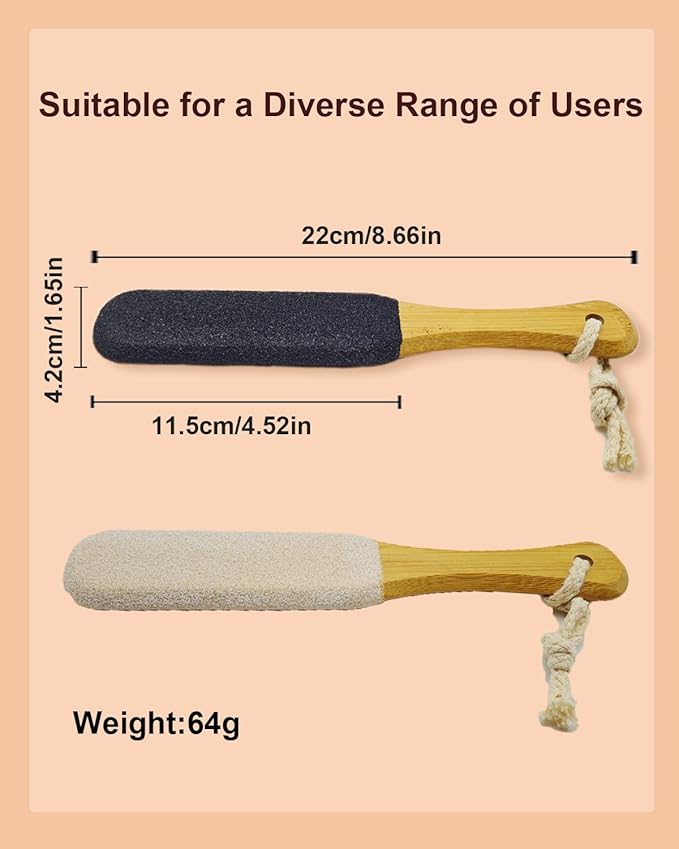 Pumice Stone Foot File, 2 Pack Wooden Pedicure Foot Scrubber Remover for Heels, Elbows, Hands in Shower, Professional Foot Rasp for Wet and Dry Feet, Foot Care Tools for Women Men（Black and White）