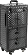 QUEWATSA Rolling Makeup Case Large Storage Cosmetic Trolley, Rolling Lockable Makeup Train Case, Stylist Beauty Salon Cosmetic Luggage Travel Organizer Tool Box with Hair Dryer Holder