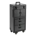 QUEWATSA Rolling Makeup Case Large Storage Cosmetic Trolley, Rolling Lockable Makeup Train Case, Stylist Beauty Salon Cosmetic Luggage Travel Organizer Tool Box with Hair Dryer Holder