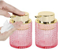 Fvstar 2pcs Glass Foaming Soap Dispenser, Pink Bathroom Foam Hand Soap Dispenser with Gold Pump, Refillable 10 Oz Lotion Shampoo Pump Dish Bottle Container for Bathroom Kitchen Decor
