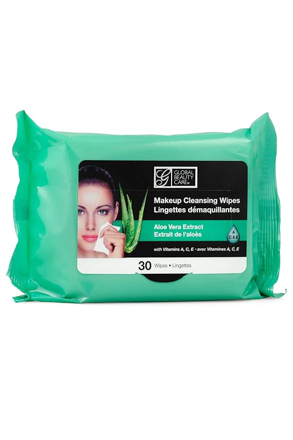 Global Beauty Care Makeup Remover Wipes Variety Pack - Aloe Vera & Green Tea Extract Facial Cloths for Antioxidant Skin Support, Removes Waterproof Mascara Oil & Dirt, All Skin Types 120 ct (4-Pack)