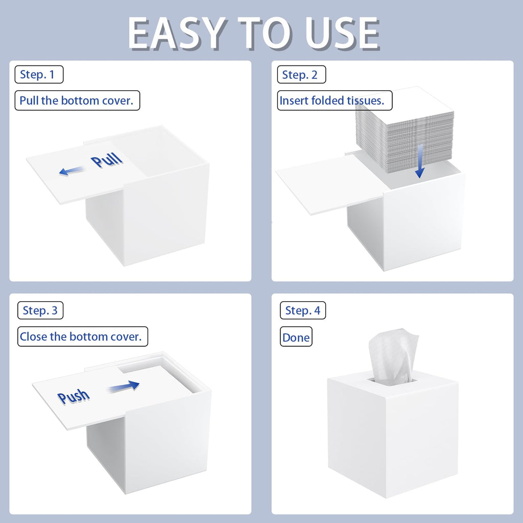 Tissue Box Cover, PITBVO Acrylic Tissue Box Holder Square Tissue Box Cover, Handmade Facial Tissue Holder Napkin Dispenser for Bathroom Kitchen Bedroom Office (Matte White, 5.5x5.5x5.5)