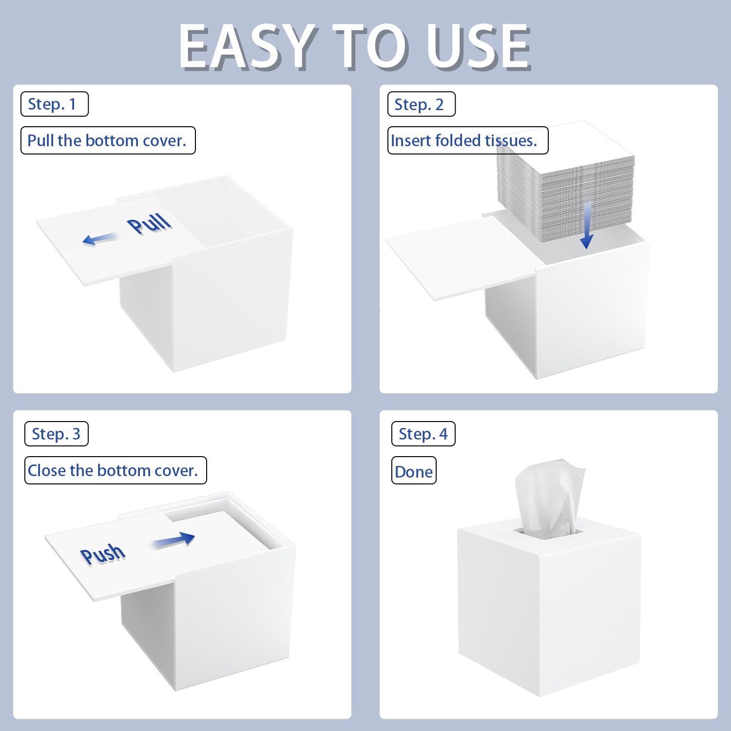 Tissue Box Cover, PITBVO Acrylic Tissue Box Holder Square Tissue Box Cover, Handmade Facial Tissue Holder Napkin Dispenser for Bathroom Kitchen Bedroom Office (Matte White, 5.5x5.5x5.5)