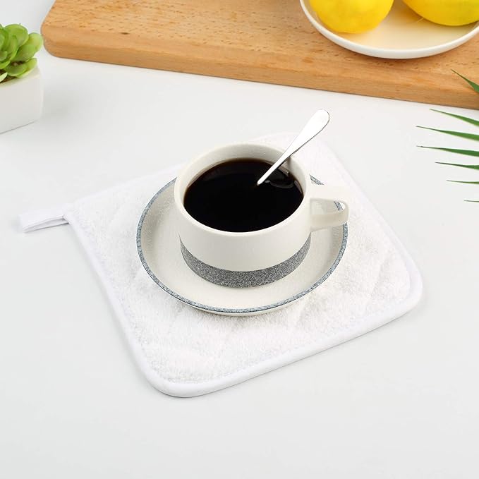 100% Cotton Kitchen Everyday Basic Terry Pot Holder Heat Resistant Coaster Potholder for Cooking and Baking Set of 5 White