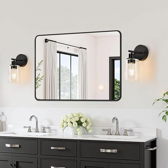 Zarbitta Set of 2 Wall Sconces for Bathroom,Black Modern Vanity Lights with Clear Glass Shade,Bathroom Wall Lamp for Mirror Kitchen Living Room Hallway Cabinet Porch
