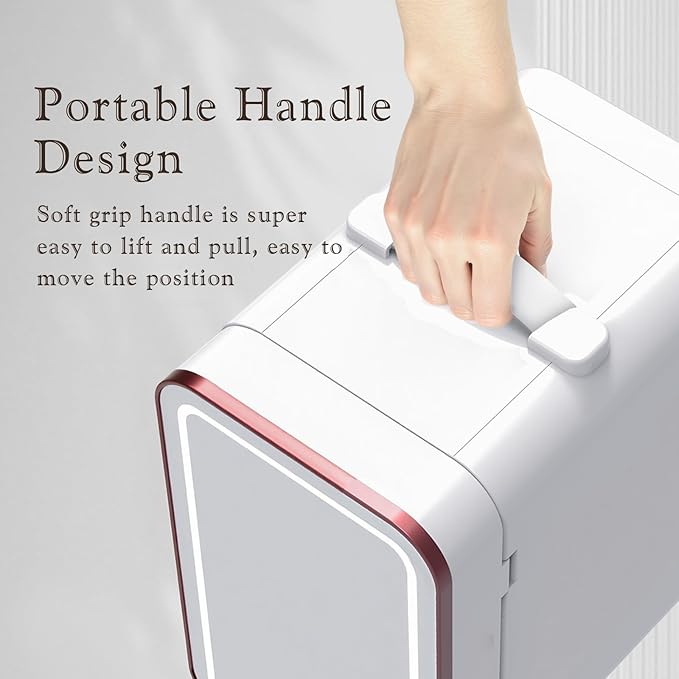 YLFU Mini Fridge for Bedroom, 6L Skincare Fridge with LED Mirror for Dorm & Office, Portable Cooler & Warmer Small Compact Refrigerator for Skincare, Makeup and Cosmetics