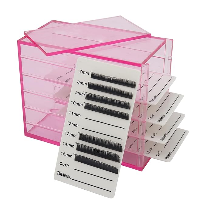 Mekupeu 5 Layer Makeup Organizer Storage Box Clear Eyelash Storage Box Eyelashes Grafting Eyelash Extension Tool (Pink)