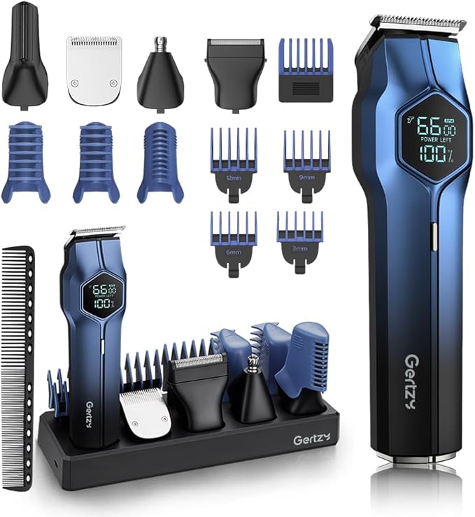 5-in-1 Electric Beard Trimmer Magnetic Replacement Heads, Professional Cordless Hair Clippers for Men Rechargeable, IPX7 Waterproof Grooming Kit for Face, Mustache, Body, Nose, Gifts for Men (Blue)