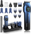 5-in-1 Electric Beard Trimmer Magnetic Replacement Heads, Professional Cordless Hair Clippers for Men Rechargeable, IPX7 Waterproof Grooming Kit for Face, Mustache, Body, Nose, Gifts for Men (Blue)