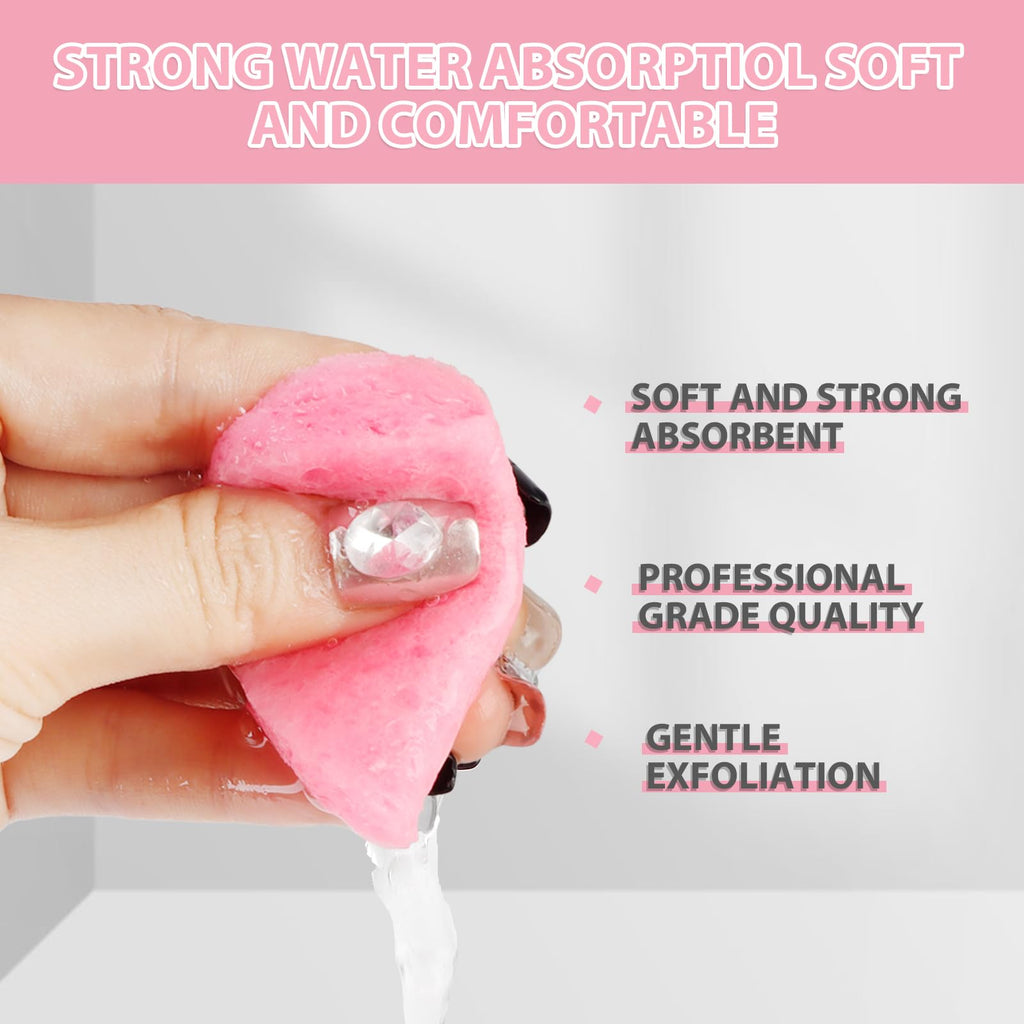 60-Count Compressed Facial Sponges With Container, Heart Shape Face Sponge, 100% Natural Pads for Cleansing, Massage, Pore Exfoliating Mask, Makeup Removal (Pink)