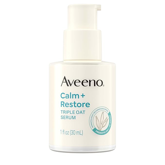 Aveeno Calm + Restore Triple Oat Hydrating Face Serum for Sensitive Skin, Gentle Lightweight Hydrating Serum for Face Instantly Smooths Skin, Non-Comedogenic, Hypoallergenic, Fragrance-Free