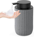 POSOSTO Ceramic Foaming Hand Soap Dispenser，12 oz Bathroom Soap Dispensers， Lotion Dispenser for Kitchen, Refillable Matte Streaks Soap Dispenser with Large Pump (Gray)