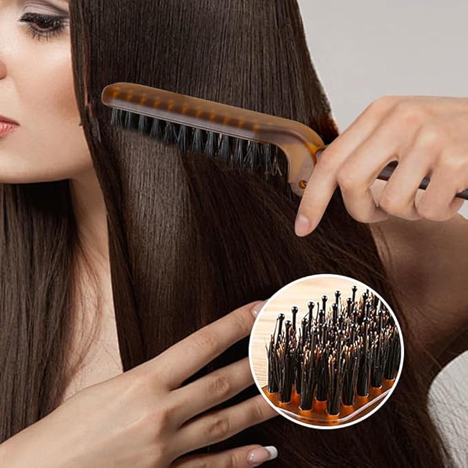 Aozzy 6Pcs Travel Folding Hair Brush With Retractable Pocket Band for Thin/Thick Hair, Boar Bristle Mini Brush for Women Any Hairstyle, Men's Hair/Beard, Great for Purse/Pocket