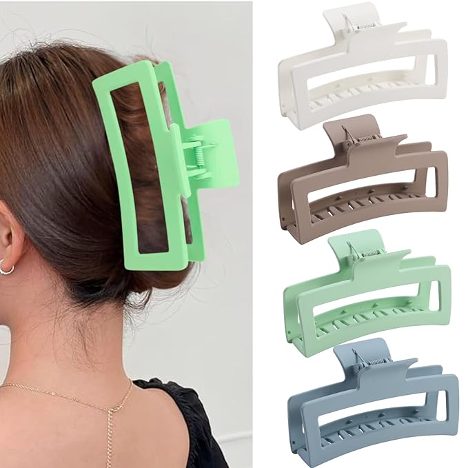5 Inche Extra Large Claw Clips for Thick and Long Hair, 4 Pack Xl Jumbo Oversized Matte Non-slip Rectangle Hair Clips for Women, Big Strong Hold Jaw MultiColor3