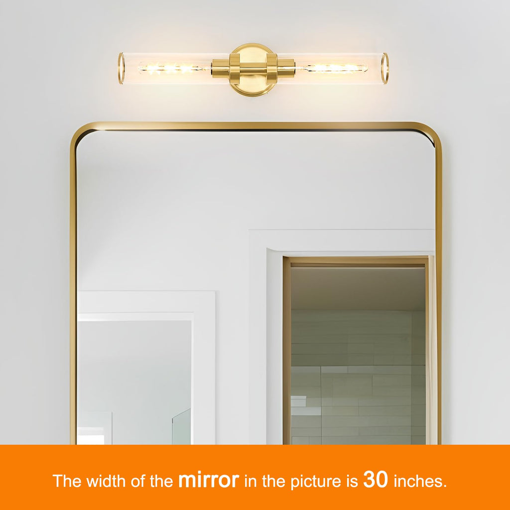 OIYIO Antique Gold Wall Sconces Set of 2, Modern Bathroom Vanity Lights for Mirror, Hardwired Glass Wall Light Fixtures with E26 Base (Bulbs Required) for Bathroom, Bedroom, Hallway, 22.05 Inch