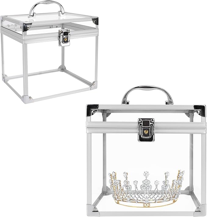 Donghome Crown Box 7.9 x 6.7 x 7.5inch, Clear Makeup Case,Cosmetic Organizer, Large Capacity Transparent Acrylic Artists Display Case for Vanity,Bathroom Counter or Dresser,Silver