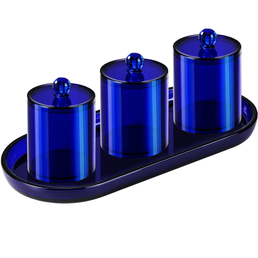 SheeChung 3 PCS Qtip Holder Bathroom Set with Tray, Acrylic Apothecary Jars