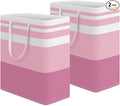 HomeHacks 2 Pack Large Laundry Baskets, Waterproof, Freestanding Laundry Hampers, Collapsible Clothes Hamper with Reinforced Handles in Laundry, College Dorm, Bathroom, Bedroom (Pink, 100Lx2)