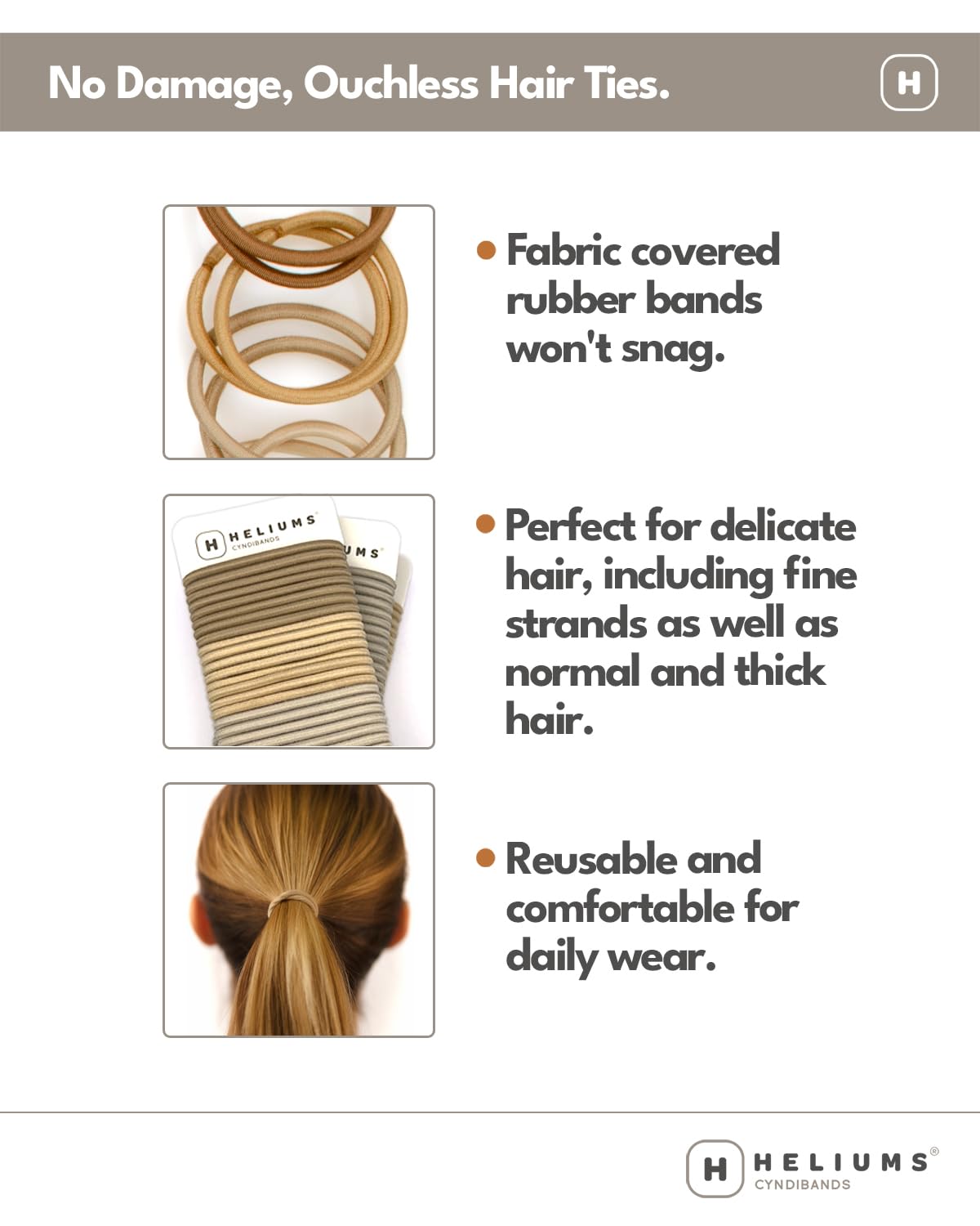 Cyndibands Elastic Hair Ties – Dark Brown - No Damage 4mm Ponytail Holders for Women & Kids, 24-Pack Hair Elastics in Neutral Colors