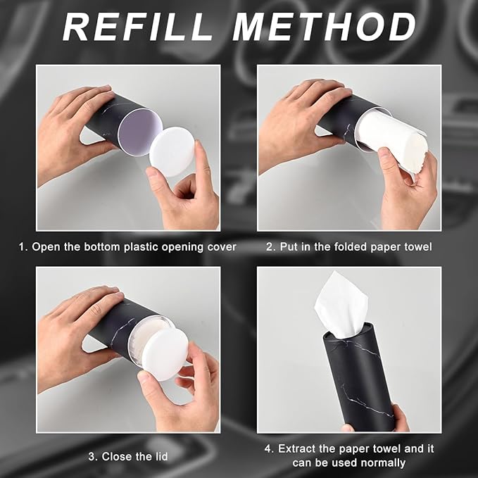 4PCS Car Tissue Holder, Car Cup Holder Convenient Travel Tissue Tube Box with Facial Tissues, Portable Round Tissues Holder Paper Towel Cylinder for Car Home Office (Marble Pink)