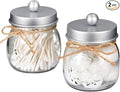 SheeChung 2 Pack Qtip Holder for Bathroom, Cotton Swab Holders, Cute Mason Jars Decor, Bathroom Decor and Accessories for Cotton Round Pads, Balls, Floss Pick - Frosted Silver