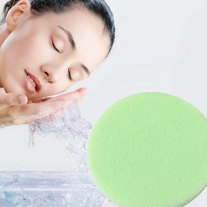 Tegelrying Facial Sponge Compressed,60 Pcs PVA Professional Makeup Removal Wash Round Face Sponges Spa Pads Exfoliating Cleansing for Women,Green