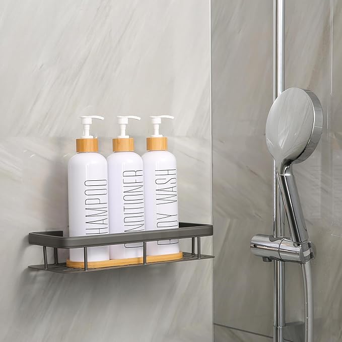 Prus Waso Shampoo and Conditioner Dispenser, Contains Shampoo Conditioner Body Wash Dispenser. Shower Soap Dispenser with Bamboo Pumps & Tray, Perfect for Modern Bathroom Decor. (White)