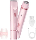 Bikini Trimmer for Women, Dual-Head Electric Body Hair Trimmer for Sensitive Areas, IP67 Waterproof Rinsable, USB-C Rechargeable Groomer for Bikini Line, Underarms, Legs & Face, Soft Pink