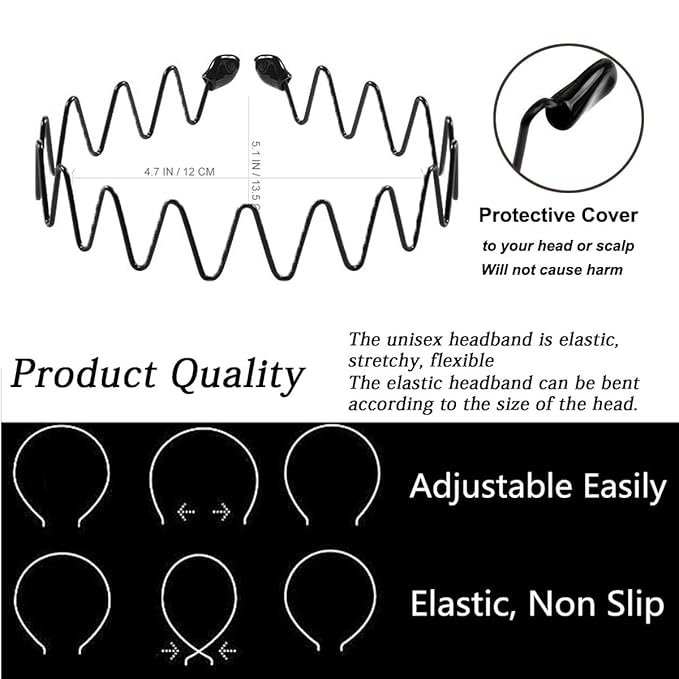 Vrose Flosi 3-Pack Metal Headbands for Men & Women - Zig Zag & Wavy & Wide teeth Hair Bands for All Hair Types - Safe Ball-End Tips & Thickened Electroplating - Slicked Back Hair Styling Accessories