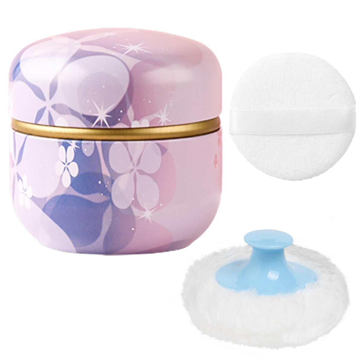 WEMEGA Body Powder Case with Powder Puff Powder Container Tea Box for Baby and Women Powder Puff and Powder Case for Travel (Flower Blooming1)