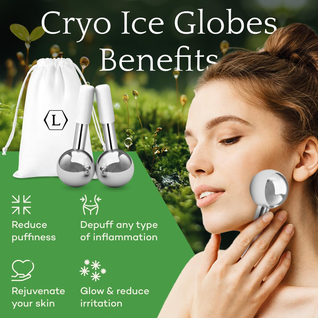 LUONKOS Ice Globes for Face and Eyes - Set of 2 Stainless Steel Cryo Sticks