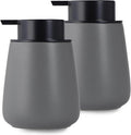 12Oz Hand Soap Dispenser Set - 2 Pack Ceramic Lotion Soap Dispenser Set with Easy-to-Press Black Pump, Refillable Mordern Liquid Dish Soap Dispensers for Bathroom & Kitchen (Grey, Liquid Pump)