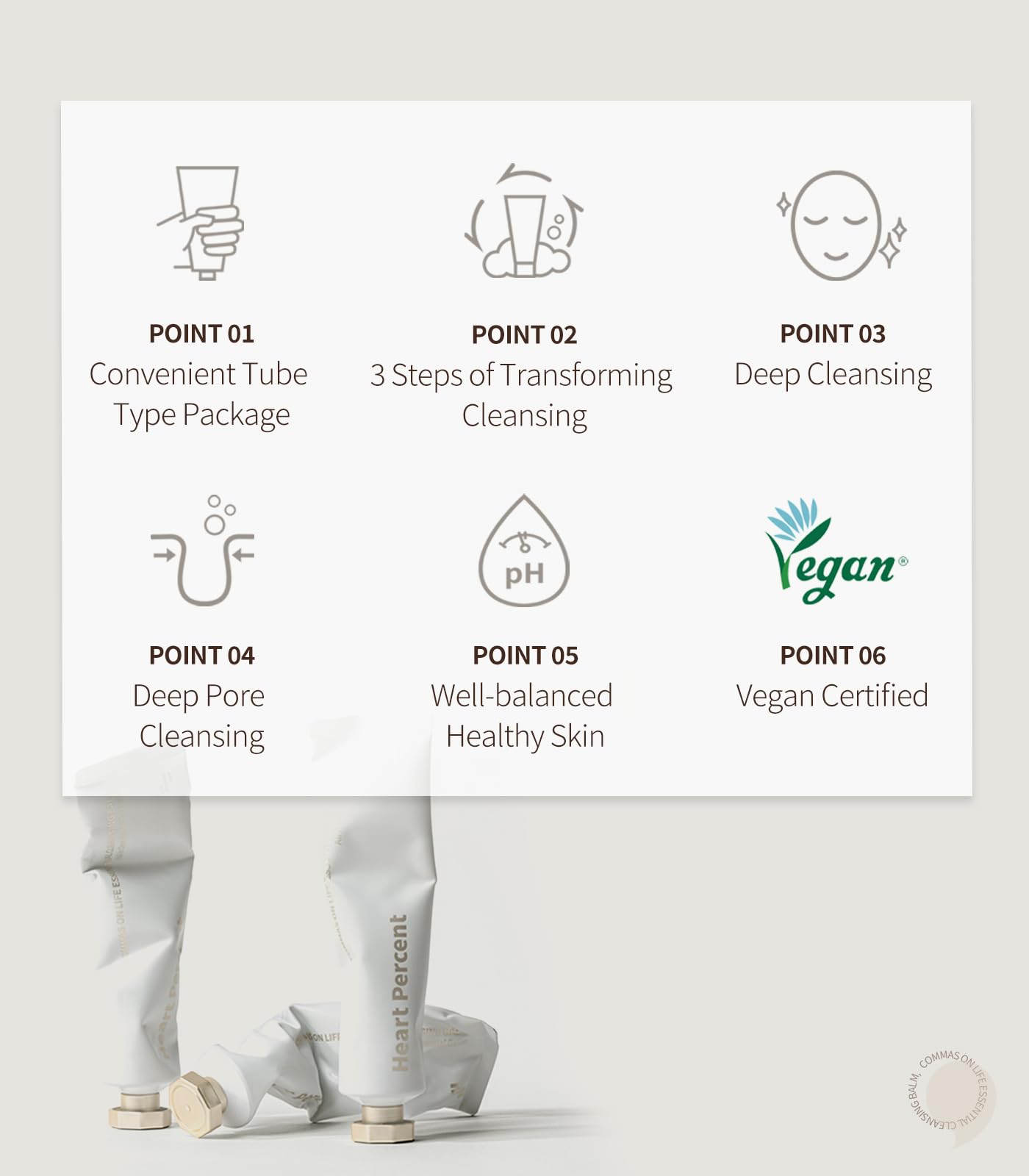 Heart Percent Commas on Life Essential Cleansing Balm - Traverl Size (10ml), Sherbet-Oil-Milk Transforming Makeup Remover Vegan Daily Face Wash Cleanser for All Skin Types
