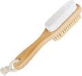 Natural Soft Bristle Foot Brush and Pumice Stone Combo with Wooden Handle, Exfoliator Pedicures Calluses Dead Dry Skin Remover Scrubber Scrub Brush for Shower Massage SPA Sauna