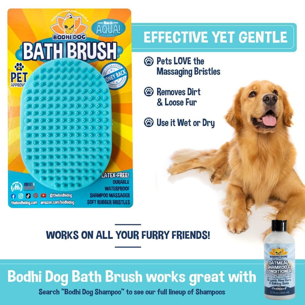 Bodhi Dog Shampoo Brush - Pet Grooming & Bath Supplies for Dogs and Cats - Bath Brush for Long & Short Hair - Premium Scrubber for Shower, Showerhead, Sprayer & Bathing (One Pack, Aqua)