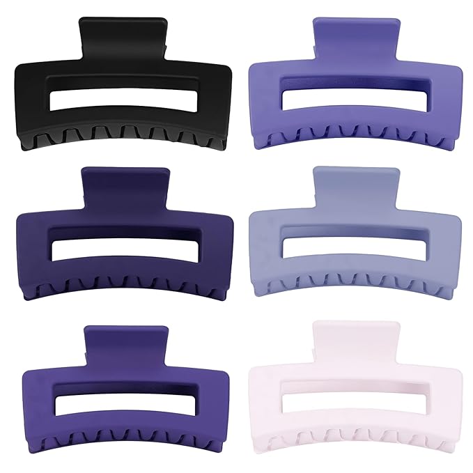 Sisiaipu 3.5 Inch Medium Hair Claw Clips 6 Pack Hair Clips for Women Square Rectangle Claw for Hair Banana Jaw Clips Hair Accessories for Girls (Purple)