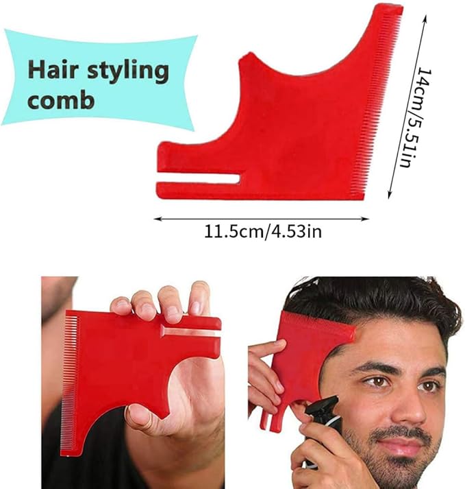Beard Shaping Tool Kit Neckline Shaving Template Guide Set for Men Hair Styling Red, hair styling tools kit, STANDARD