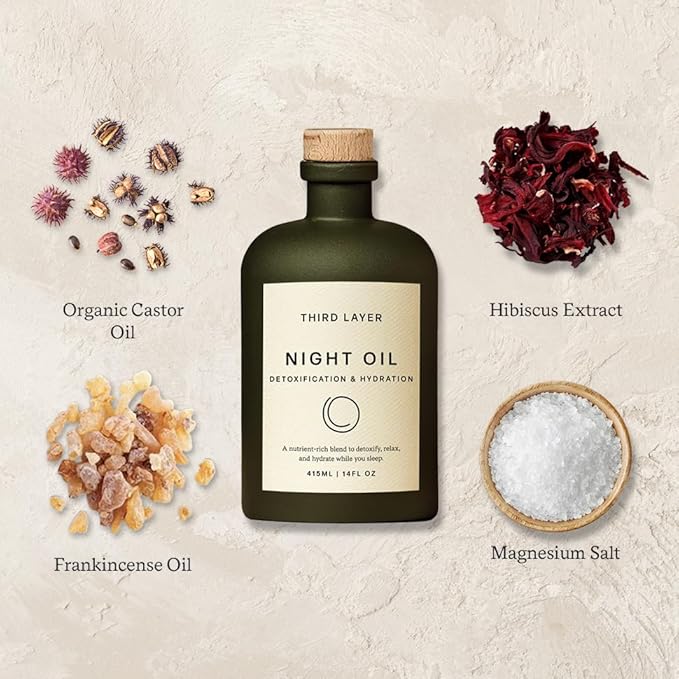 Third Layer Castor Oil Body Oil – 100% Organic, Cold-Pressed, Hexane-Free with Magnesium & Frankincense for Skin Hydration & Evening Self-Care, Night Oil (14 fl oz)