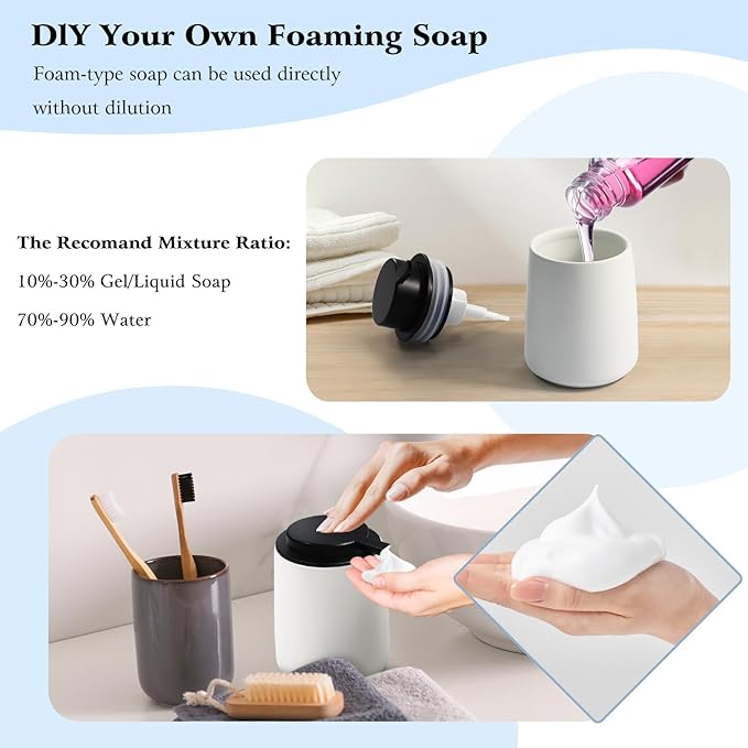 ARTWIND Ceramic Foam Soap Dispenser 2 Pack, 12oz White Lotion Hand Sanitizer Soap Dispenser with Easy-to-Press Pump for Bathroom & Kitchen Countertop Refillable