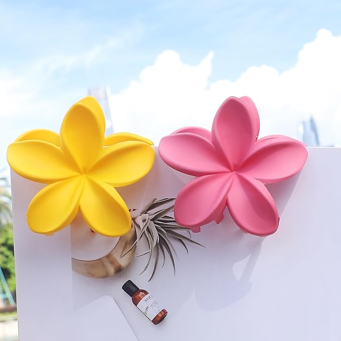 Sisiaipu Flower Hair Clips for Women 6 Pcs Hawaiian Large Claw Clips Plumeria Medium Hair Claw Clips for Thick Thin Hair Hibiscus Tropical Beach Hair Accessories for Women Girls and Girls-Dopamine