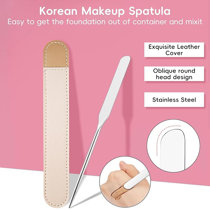 KissDate Makeup Mixing Palette with Foundation Brush for Liquid Makeup and Korean Makeup Spatula, Stainless Steel Makeup Palette Tray Mixer Nail Art Palette Mixing Tray