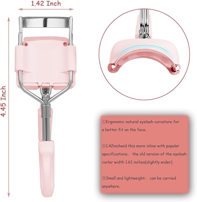 Heated Eyelash Curler, Metal Version, 3 Heating Modes, Rechargeable, Electric Eyelash Curler for Quick Natural Curling & Long Lasting (Pink)