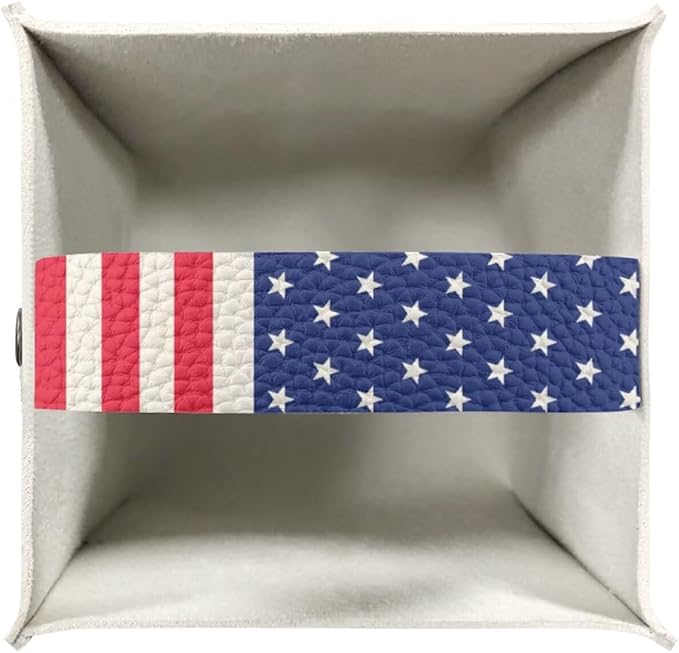 American Flag Tissue Box Holder Stylish Leather Square Tissue Box Cover with Top Handle Waterproof Napkin Case Holder Home Office Bathroom Decor